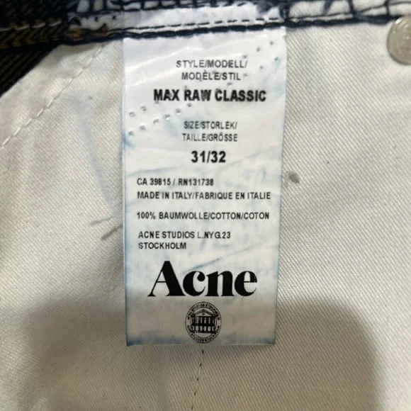 Acne Max Raw Mens Blue Skinny Jeans